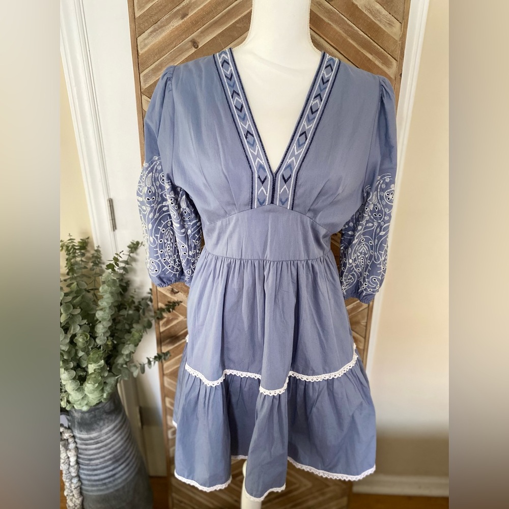 Bohemian embroidery eyelet dress size M